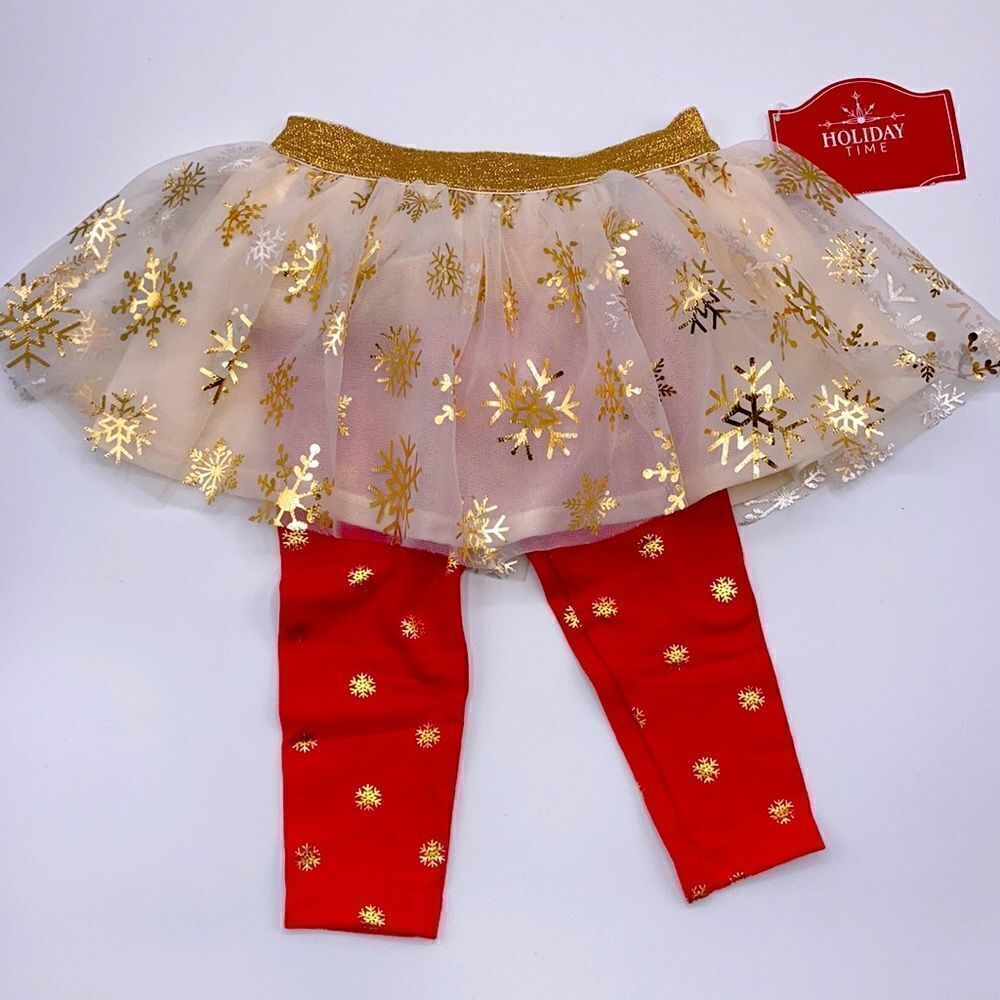 Baby Girl Holiday Snow Flake Print Tutu & Leggings 2-Piece Outfit Size 3-6M